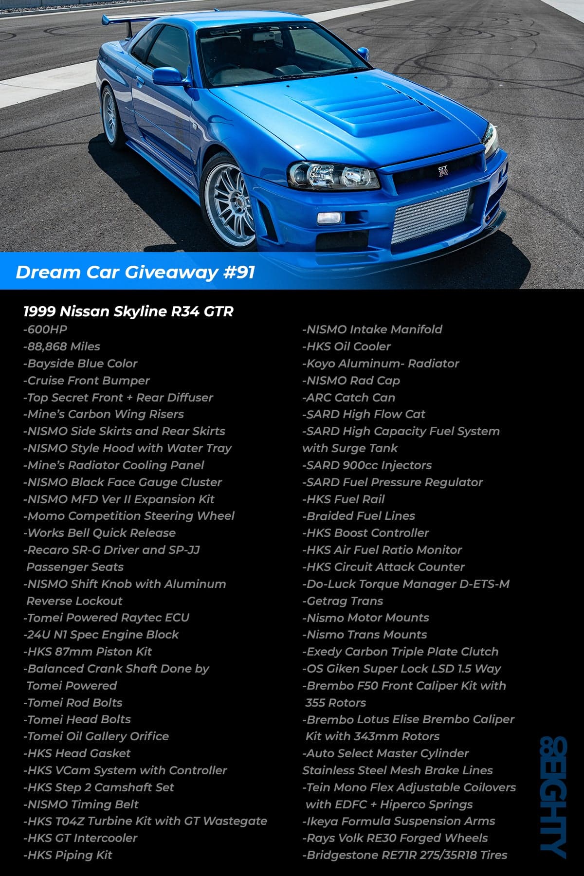 Win a Custom 1999 Nissan Skyline GT-R R34 + $60,000 Cash